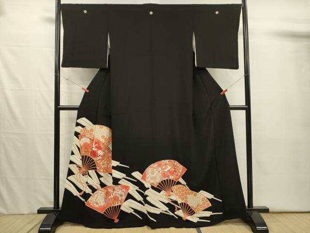 平和屋着物■豪華黒留袖 刺繍 扇面花鳥文 金彩 正絹 逸品 DABJ2526ya