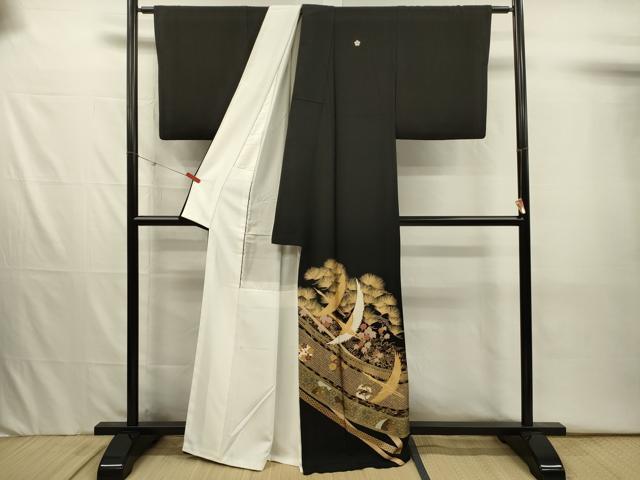 平和屋着物■豪華黒留袖 駒刺繍 飛鶴花松紋 金彩 正絹 逸品 DABJ2556ya