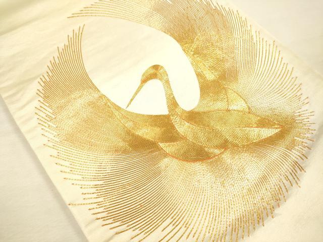 平和屋着物◎太鼓柄袋帯 総駒刺繍 飛鶴文 正絹 逸品 DABJ2561ya