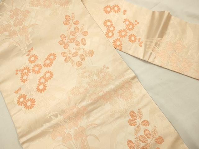 平和屋着物◎九寸名古屋帯 草花文 正絹 逸品 DABJ2566ya