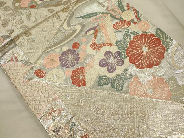 平和屋着物◎本佐賀錦 六通柄袋帯 花鳥文 金銀糸 正絹 逸品 DABJ2585ya