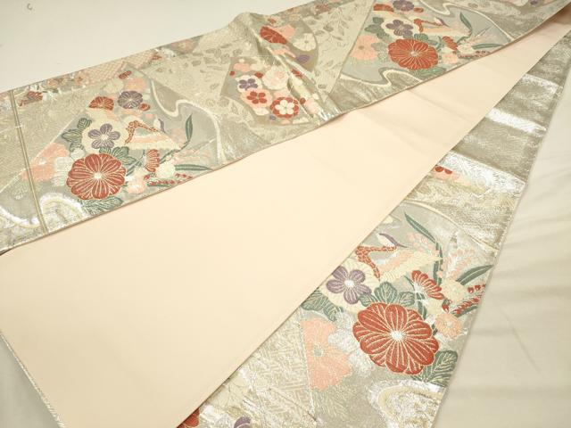平和屋着物◎本佐賀錦 六通柄袋帯 花鳥文 金銀糸 正絹 逸品 DABJ2585ya