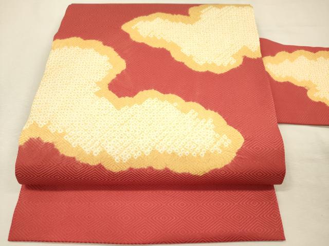 平和屋着物◎九寸名古屋帯 絞り 雲文 正絹 逸品 DABJ2587ya