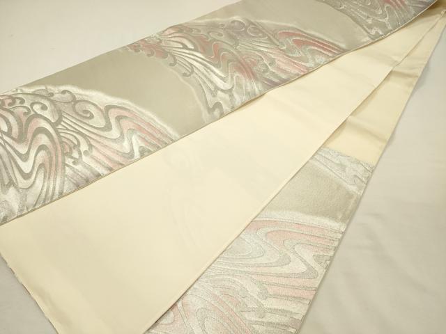 平和屋着物◎六通柄袋帯 立波文 銀糸 正絹 逸品 DABJ2617ya