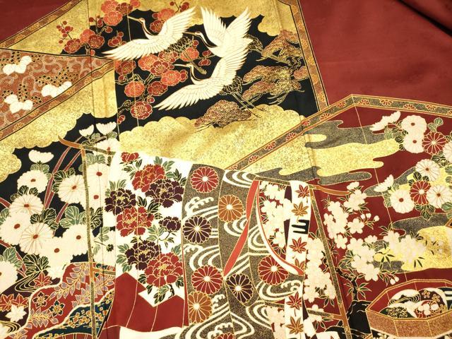 平和屋着物■松尾光琳 色留袖 駒刺繍 飛鶴貝桶花文 誰が袖 金彩 正絹 逸品 DABJ2631ya