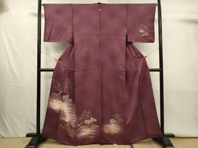 平和屋着物■訪問着 群鶴文 枝松 暈し染め 金銀彩 正絹 逸品 DABJ2649ya
