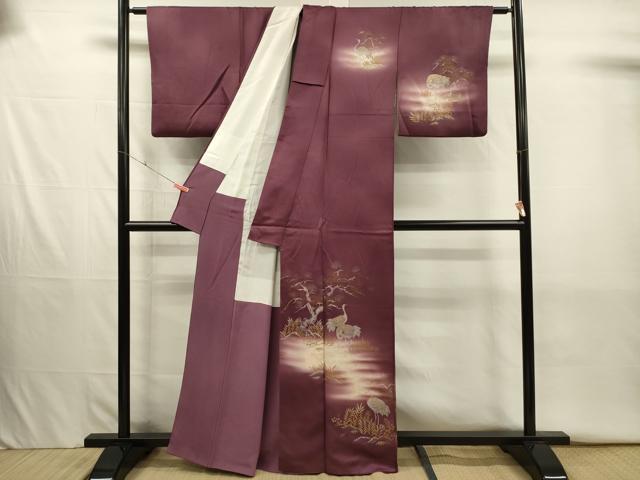 平和屋着物■訪問着 群鶴文 枝松 暈し染め 金銀彩 正絹 逸品 DABJ2649ya