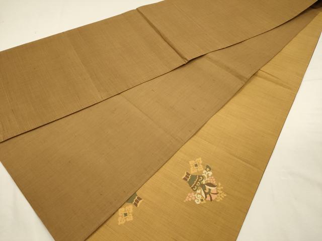 平和屋着物◎太鼓柄袋帯 すくい織 紬地 更紗花文 兎 正絹 逸品 DABJ2692ya