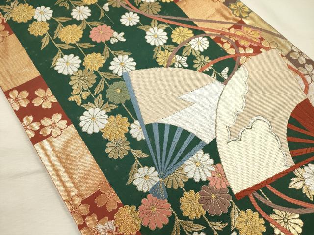 平和屋着物◎六通柄袋帯 唐織 扇面花文 金銀糸 正絹 逸品 DABJ2693ya