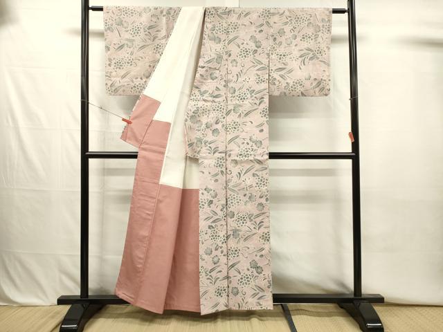 平和屋着物■上質な小紋 紬地 花唐草文 正絹 逸品 DABJ2703ya