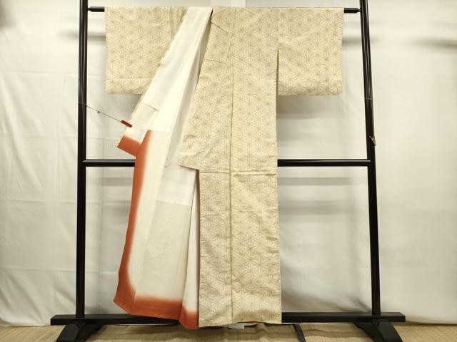平和屋着物■上質な紬 麻の葉文様 正絹 逸品 DABJ2709ya