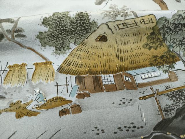 平和屋着物■男性 長襦袢 袷 風景人物文 暈し染め 金彩 正絹 逸品 DABJ2710ya