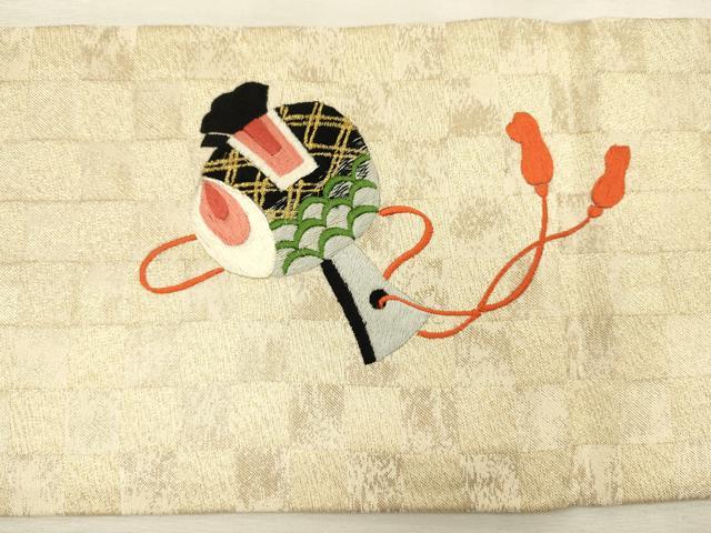 平和屋着物◎九寸名古屋帯 総刺繍 童子 獅子舞 金糸 正絹 逸品 DABJ2718ya