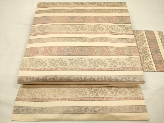 平和屋着物◎九寸名古屋帯 横段花文 金糸 正絹 逸品 DABJ2722ya