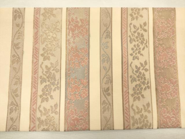 平和屋着物◎九寸名古屋帯 横段花文 金糸 正絹 逸品 DABJ2722ya