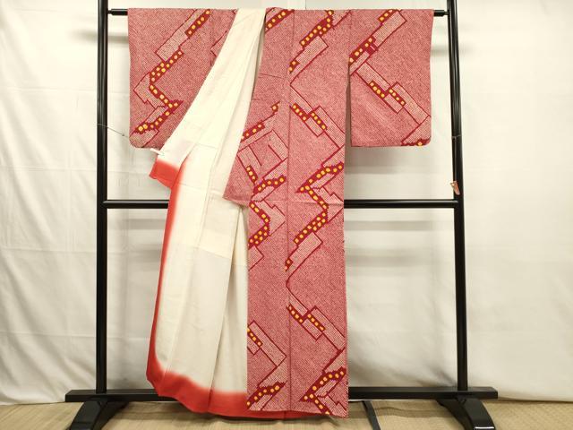 平和屋着物■上質な小紋 総絞り 幾何学文 正絹 逸品 DABJ2755ya