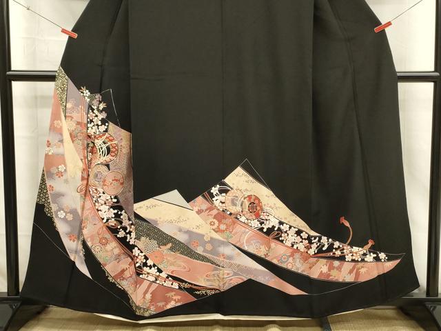 平和屋着物■豪華黒留袖 駒刺繍 花鼓文 枝梅 金彩 正絹 逸品 DABJ2760ya