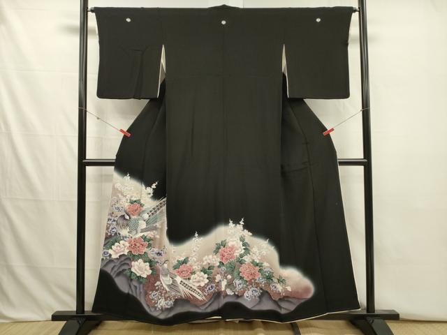 平和屋着物■豪華黒留袖 刺繍 花鳥文 銀糸 正絹 逸品 DABJ2763ya