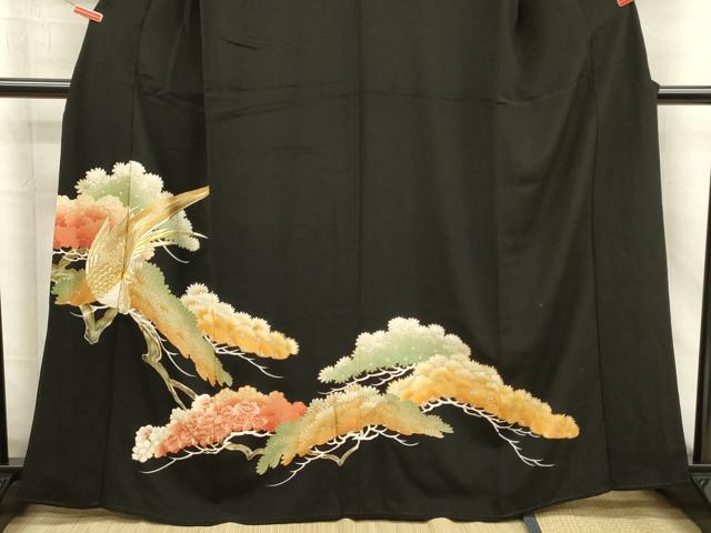 平和屋着物■豪華黒留袖 刺繍 尾長鳥 枝松 金彩 正絹 逸品 DABJ2776ya