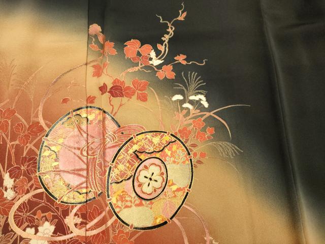 平和屋着物■豪華黒留袖 花鼓文 暈し染め 金彩 正絹 逸品 DABJ2782ya