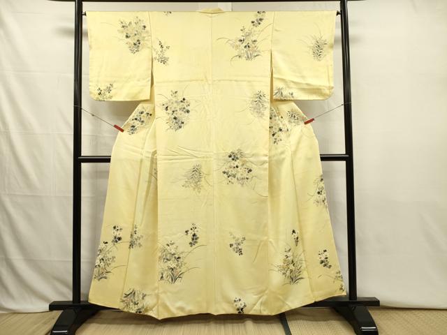 平和屋着物■上質な小紋 手描き 草花文 正絹 逸品 DABJ2788ya