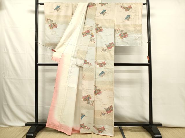 平和屋着物■上質な小紋 冊子風景花文 金彩 正絹 逸品 未使用 DABJ2790ya