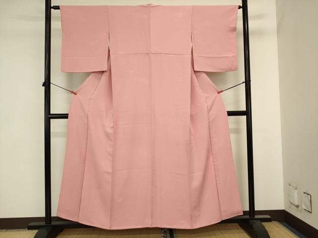 平和屋着物■上質な色無地 松葉地紋 珊瑚色 正絹 逸品 DABJ2822ya