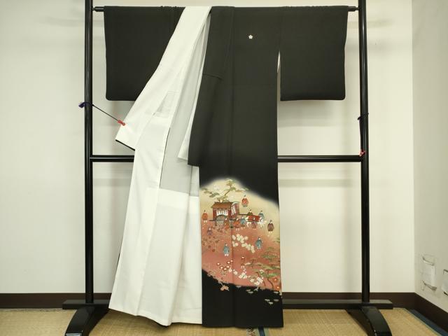 平和屋着物■豪華黒留袖 作家物 御所車人物花松文 暈し染め 金彩 正絹 逸品 DABJ2855ya