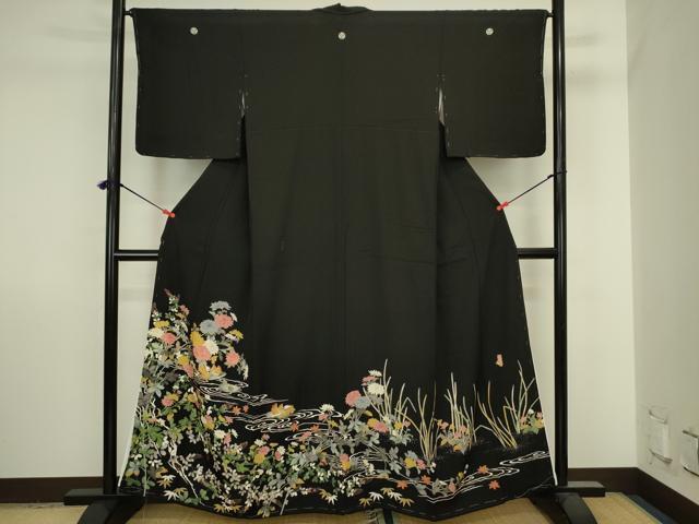 平和屋着物■豪華黒留袖 友禅 作家物 流水花鳥文 鴛鴦 正絹 逸品 DABJ2871ya