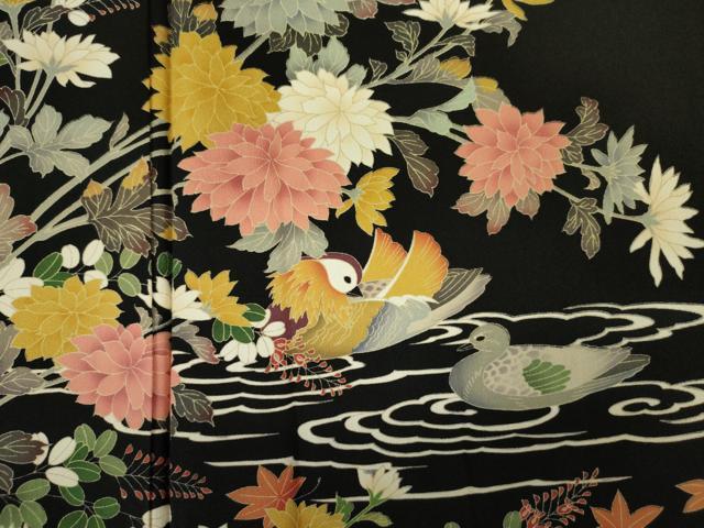 平和屋着物■豪華黒留袖 友禅 作家物 流水花鳥文 鴛鴦 正絹 逸品 DABJ2871ya