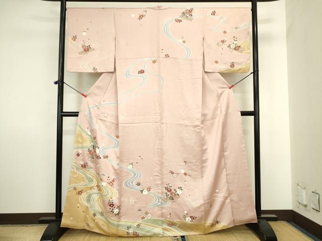 平和屋着物■訪問着 流水花筏文 金彩 正絹 逸品 DABJ2880ya