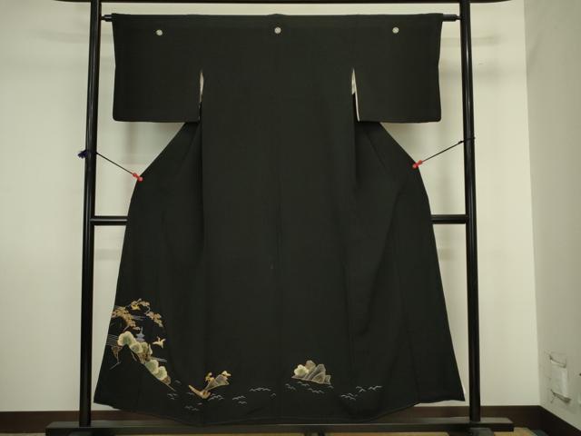 平和屋着物■豪華 黒留袖 刺繍 飛鶴風景文 金銀糸 正絹 逸品 DABJ2888ya