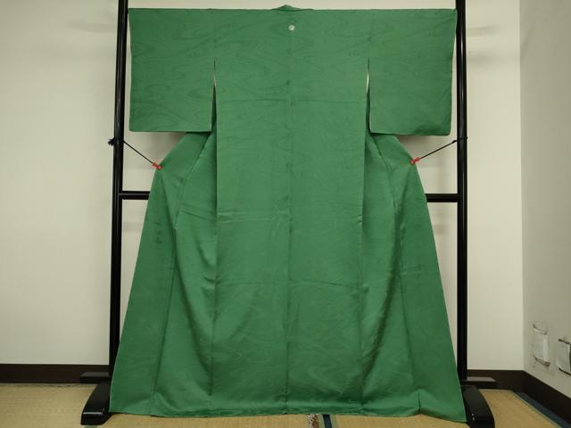 平和屋着物■上質な色無地 流水地紋 緑青色 ロング丈 正絹 逸品 DABJ2913ya