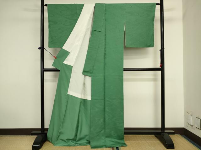 平和屋着物■上質な色無地 流水地紋 緑青色 ロング丈 正絹 逸品 DABJ2913ya