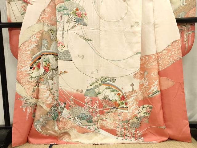 平和屋着物■豪華振袖 扇面飛鶴花松文 鴛鴦 暈し染め 金彩 正絹 逸品 DABJ2929ya