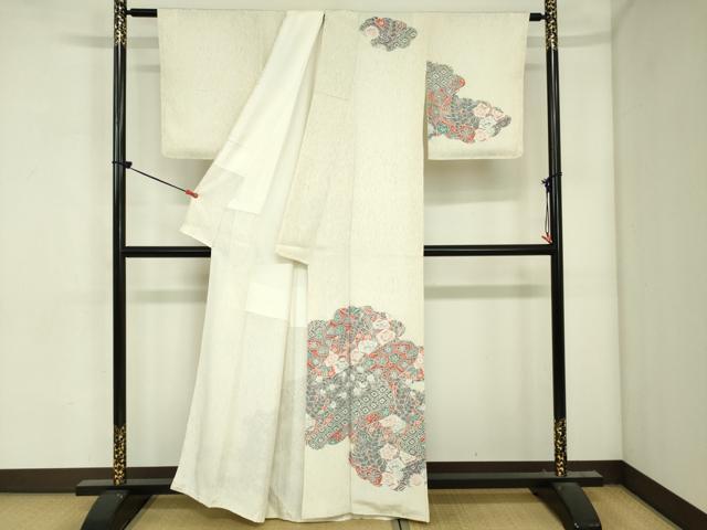 平和屋着物■訪問着 作家物 草花文 鬼しぼ縮緬 正絹 逸品 DABJ2958ya