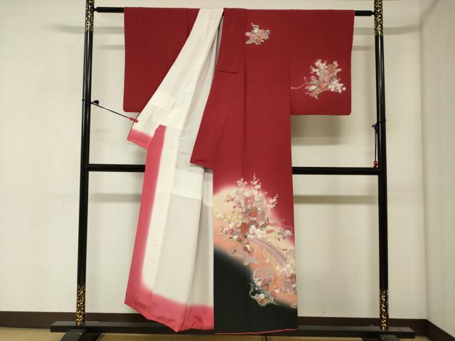 平和屋着物■訪問着 御所車花文 暈し染め 金銀彩 正絹 逸品 DABJ2976ya