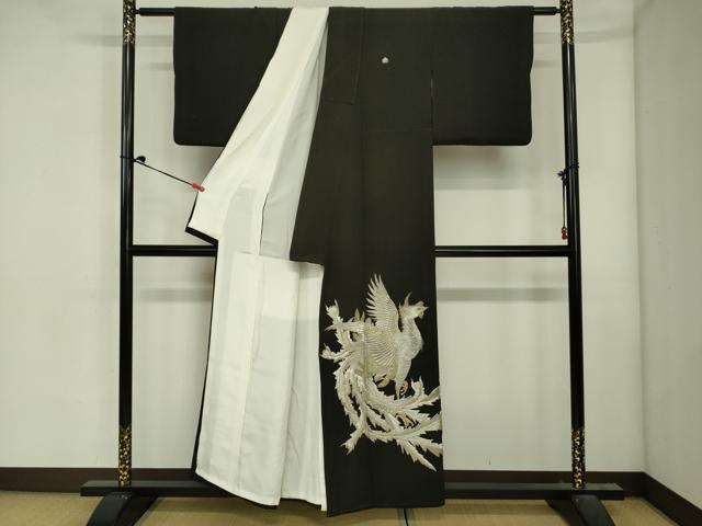 平和屋着物■豪華黒留袖 総刺繍 鳳凰松文 金銀糸 正絹 逸品 DABJ2988ya