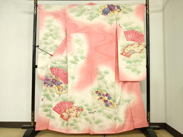 平和屋着物■豪華振袖 駒刺繍 絞り 扇面花松葉文 枝梅 暈し染め 金彩 正絹 逸品 DABJ2989ya