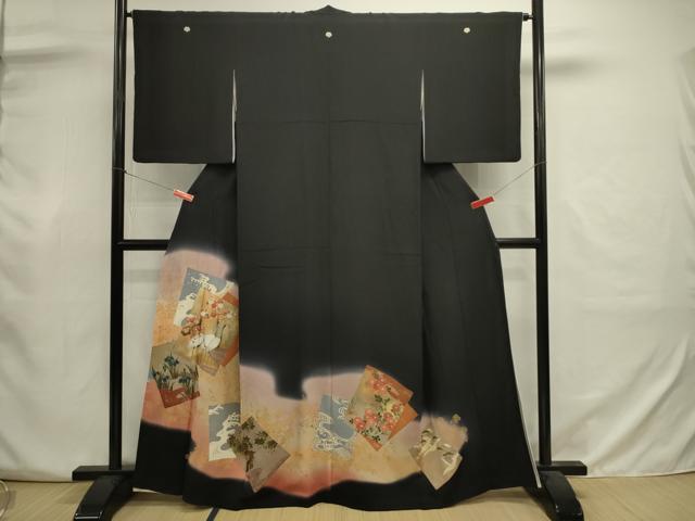 平和屋着物■豪華黒留袖 色紙重ね花文 鶴 暈し染め 金彩 正絹 逸品 DABJ2993ya