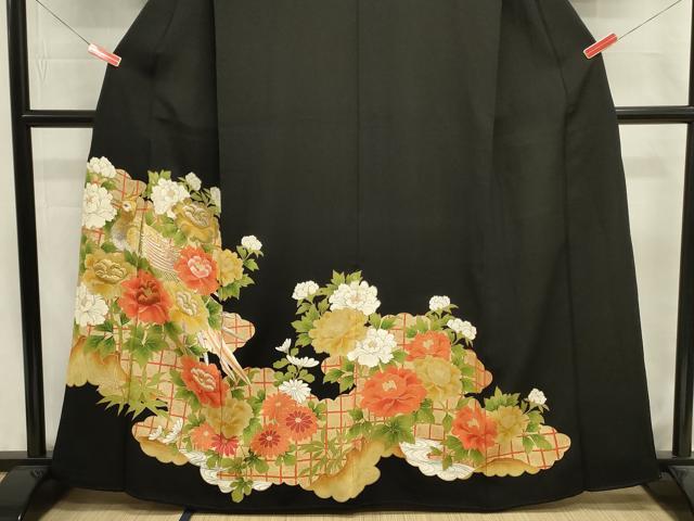 平和屋着物■豪華黒留袖 刺繍 草花文 尾長鳥 金彩 正絹 逸品 DABJ2995ya