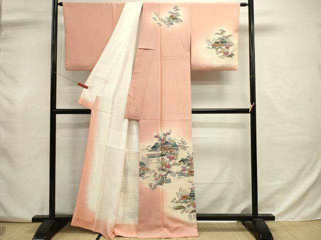 平和屋着物■訪問着 風景花文 暈し染め 正絹 逸品 DABJ2996ya