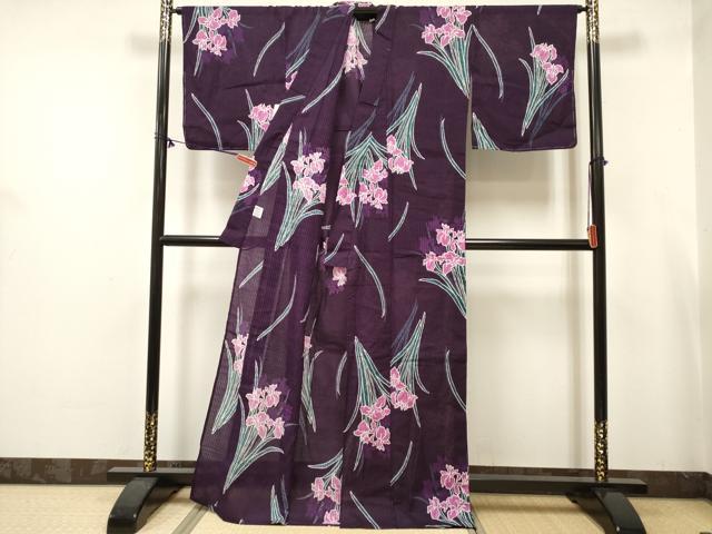 平和屋着物∴夏物 西陣 川島織物 浴衣 BENTLEY&SPENS 杜若 カキツバタ 綿 未使用 DABJ3081ea