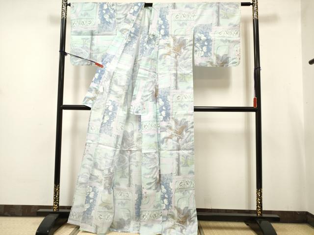 平和屋着物∴夏物 浴衣 ヤシの木 南国 風景花文 金彩 綿 DABJ3098ea