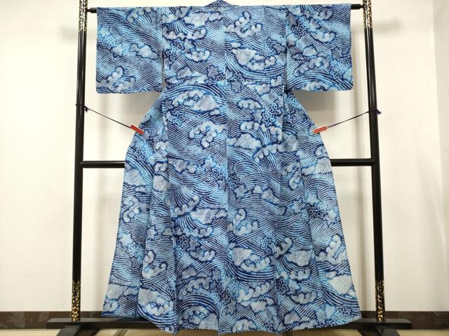 平和屋着物∴夏物 浴衣 有松鳴海絞り 立波楓文 綿 逸品 DABJ3109ea
