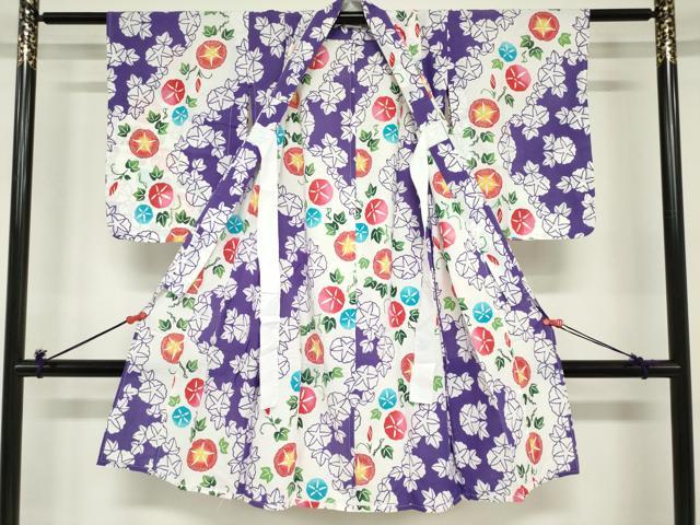 平和屋着物*夏物 浴衣 女の子 子供 注染 朝顔 アサガオ 日本製 綿 逸品 DABJ3154ea