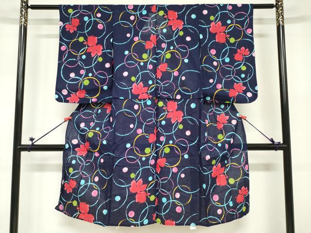 平和屋着物*夏物 綿紅梅 浴衣 女の子 子供 金魚 水面 綿 逸品 DABJ3159ea