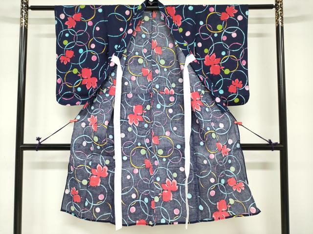 平和屋着物*夏物 綿紅梅 浴衣 女の子 子供 金魚 水面 綿 逸品 DABJ3159ea