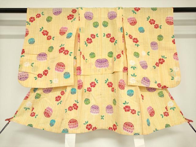 平和屋着物*夏物 浴衣 女の子 子供 注染 花鞠文 日本製 綿 逸品 DABJ3166ea