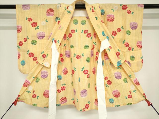 平和屋着物*夏物 浴衣 女の子 子供 注染 花鞠文 日本製 綿 逸品 DABJ3166ea